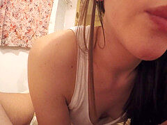 BRUNETTE TEEN PERFECT SLOPPY fellatio AND pulsing jizm IN MOUTH