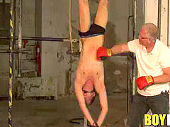 young fag dude tied up and punished by dominant geezer