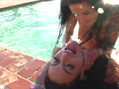 Girl on girl poolside sex scene with Katrina Jade & Kissa Sins