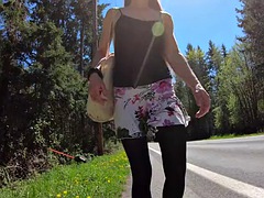 Another walk with Longpussy. Outdoors, Pussy swinging and Titties Jiggling