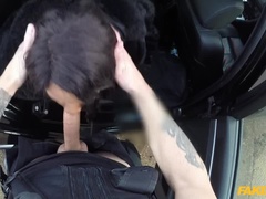 Inside girl: Waitress gets a cops helmet in her black arse