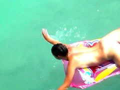 cool bare cougars Sunbathing Nude in the water voyeur spy cam