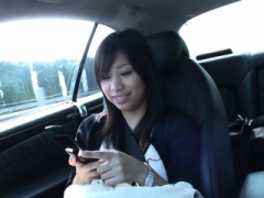 Smoking hot Asian brunette 18-19 year old fingered after blowing in the car