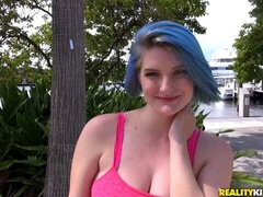 Lusty blue-haired chick Ava Steel opens her hole for a big boner