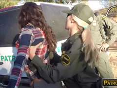 A couple of border patrol agents 3-way sex at the border