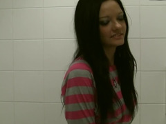 Prostitute from Russia gladly serves a couple of guest in the toilet
