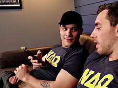 Tattooed college studs fucking on the couch after masturbating