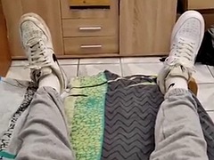 Fucking in sneakers in bed