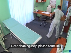 Slim blonde gets creampied after fucking in the toilet and the doctors office
