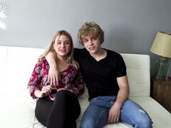 Curly-haired young man drills a passionate young cutie Serena Avery