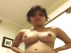 young and fresh pretty indian shows her  hooters and hairy pussy