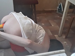 Sissy trap has sex in the kitchen