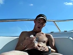 Young jock Matt H jerks off his huge cock outdoors and cums