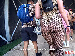 sex-positive RAVE pawg wobbling at festival In Cheetah Skin Leotard