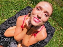 Outdoor POV fuck scene showing Scarlet Chase at her horniest