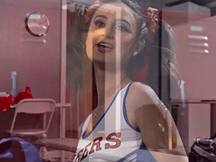 Cheerleaders Coco Lovecock and Eliza Ybarra squirt in the locker room