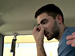 Hairy str8 stud tricked to fuck gays ass into van till cum