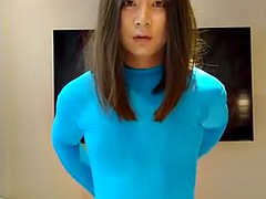 Japanese crossdressers masturbate and put on a morphsuit