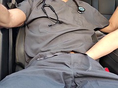 Slutty RN gives blowjob to doctor. D in her car. Sucks cock, licks balls, deepthroats and swallows his load