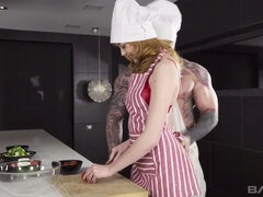 Anny Aurora fucks her cooking lesson teacher and eats his cum