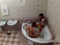 Girlfriends.xxx (SexyHub): Lesbians Wash Each Other's Wet Pussies In The Bathtub
