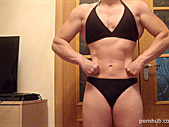 Strong woman, muscular woman, girls flexing biceps