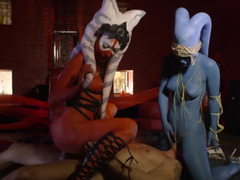 Aziatisch, Zwart, Europees, 1 man 2 vrouwen, Kort haar, Billekoek, Tiener, Tieten likken