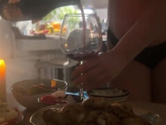 Comida, Lencería, Pelirrojo, Tetas