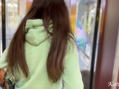 Katty West gives a risky public restroom hookup a steamy deepthroat experience