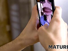 오랄섹스, 흑갈색 머리, 잡힌, 쿠거, 머리카락이 많은, Hd, 나이든, 보지