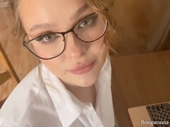 POV: "I have a crucial meeting" - Cum splatters on stepmom's face (with subtitles)