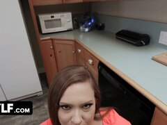 Stepmom Maddy Oreilly gets dirty talking while cooking in POV kitchen sex tape
