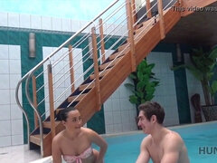 Horny amateur couple goes on a hunt for cash in the pool & gets a closeup view of their cuckold czechcouplemoney