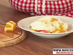 Peituda, Hd, Cozinha, Mamãe, Xoxota, Raspar depilar, Solo chão, Tetas