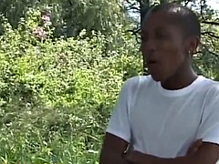 Ebony cheating slut enjoys outdoor BDSM punishment in public