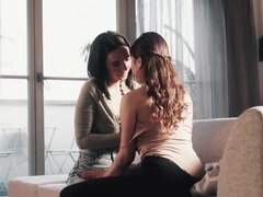 Eve Sweet & Serina Gomez - Sharing Moments - erotic sensual lesbian sex with 2 brunettes facesitting