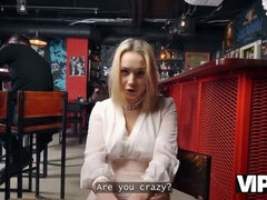 Blonde Russian beauty gets anal fuck in public bar by stranger - HD POV