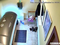 Busty Brunette Masturbating In Solarium