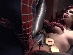 Insatiable Spider-Man fucks red-haired whore in latex non-stop