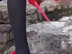 Leie, Geile alte tussi, Absätze, Reif, Nylon, Im freien, Rock, Solo