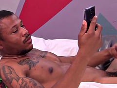 Ebony stud showing off balls and squirting cum