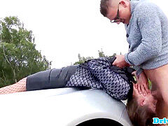 Hitchhiking eurobabe facefucked outdoor