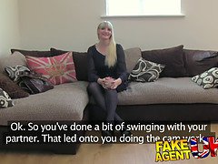 Tall blonde MILF craves hard cock in fake casting