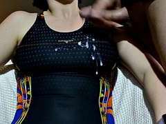 Rubbing and cumming in one piece swimsuit