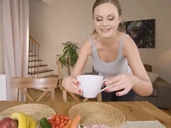 오랄섹스, 흑갈색 머리, 가슴이 큰, 커플, 힐, 자연의 가슴, 셀카, 젖가슴