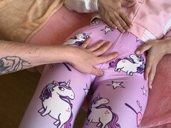 Erotic massage in tight yoga pants leads to messy climax