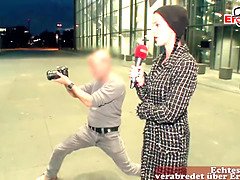 German reporter milf picks up guy in street casting