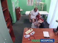 Hot redhead rides fakedoctor's big dick for cash in fakehospital POV