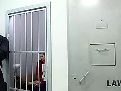 Cindy Shine gets her mouth and ass stuffed in jail by a security officer