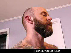 FamilyDick - Older tatted muscle dad coaches cherry step son on thick cock